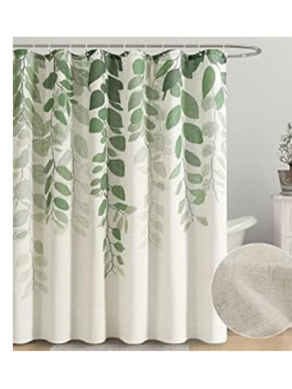 Linen Green Leaf Pattern Shower Curtain - Home Bath